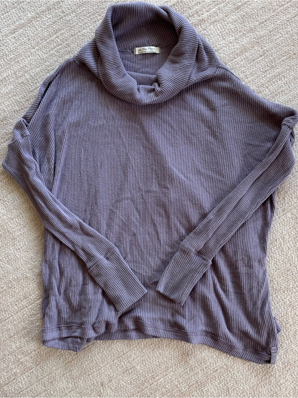 Free People We The Free Lavender Ribbed Turtleneck Sweater Slit Back